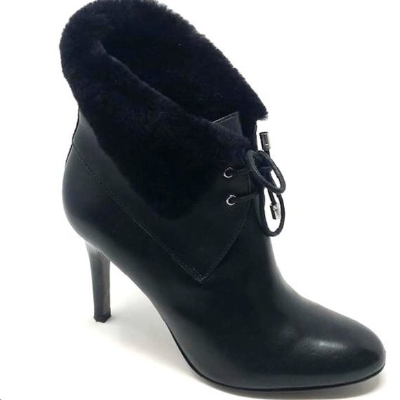 Coach Shoes - COACH Booties Malia  Fur Cuff Tie Black 10